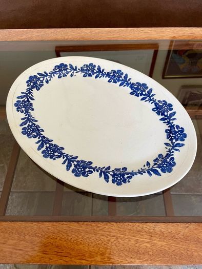 Vernacular Blue and White Spongeware  Floral Platter Unmarked 30 cm