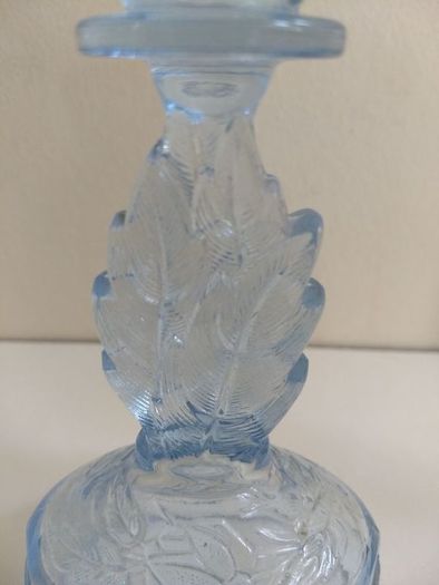 Lovely Pair of Vintage Pressed Glass Candlesticks in Pale Blue Glass with Leaves Motifs, Excellent Condition