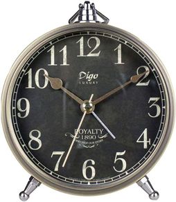 Table Clocks,5.2in Small Classic Non-Ticking Quartz Tabletop Alarm Clock Battery Operated Desk Clock with Backlight HD Glass for Bedroom Living Room Kitchen Indoor Decor (Arabic)