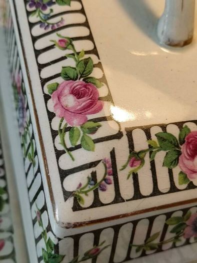 Henry Alcock Victorian Staffordshire Hand Painted Butter Dish