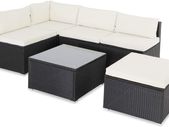 _Poly Rattan XL Lounge Set with Thick Cushions and Pillows Garden Lounge Garden Furniture Set, Black & Cream