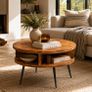 Round Sheesham Solid Wood Coffee Table 60 cm with Open Shelf Image 2