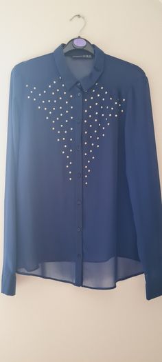 Blue Stud Detail Chiffon Shirt