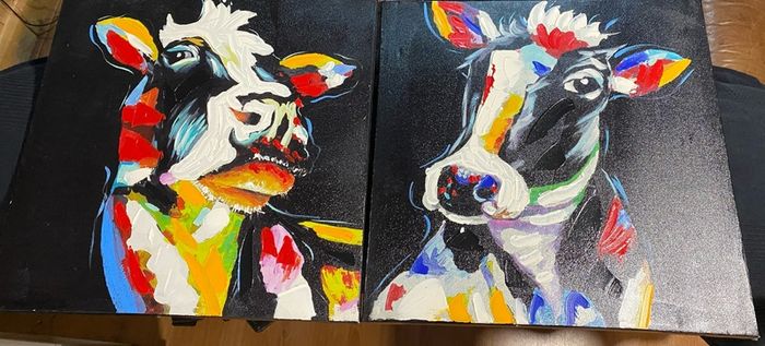 Set of 2 Cow paintings Oil on Canvas