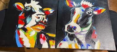 Set of 2 Cow paintings Oil on Canvas