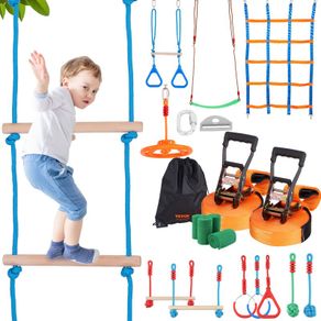 50 ft Ninja Warrior Obstacle Course Kids Outdoor Slackline 12 Obstacles