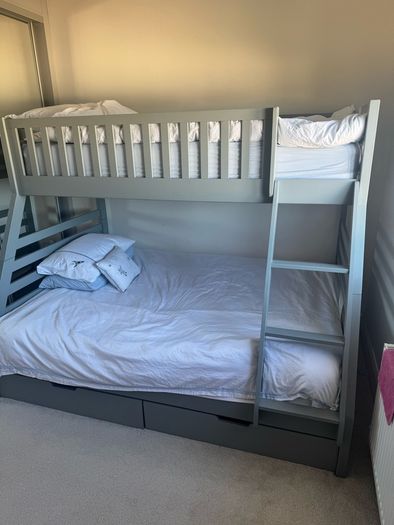 Grey Double and single bunk bed with two large storage drawers