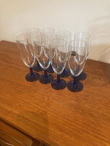 Luminarc ( Made in France ) Mid Century Vintage Champagne Blue Stemmed Glasses ( 8)