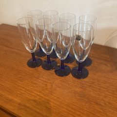 Luminarc ( Made in France ) Mid Century Vintage Champagne Blue Stemmed Glasses ( 8)