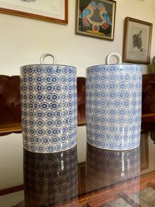 Nicola Spring Hand Printed Kitchen Canisters   Blue and White