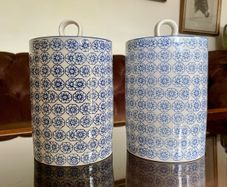 Nicola Spring Hand Printed Kitchen Canisters   Blue and White