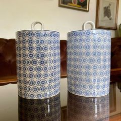 Nicola Spring Hand Printed Kitchen Canisters   Blue and White