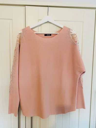 QUIZ knit lace shoulder diamante jumper