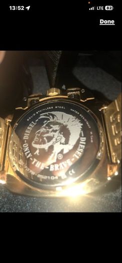 Diesel Watch Original box Brand new An oversized case, multi-layered black chronograph dial, and thick multi-link bracelet make the gold-tone Diesel BAMF watch a force  Case