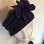 Woollen Purple Hat with flowers Image 2