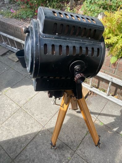 Vintage Industrial Theater Spotlight Floor Lamp on Wooden Tripod  Re-wired