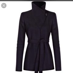 Reiss Black Funnel Neck Coat