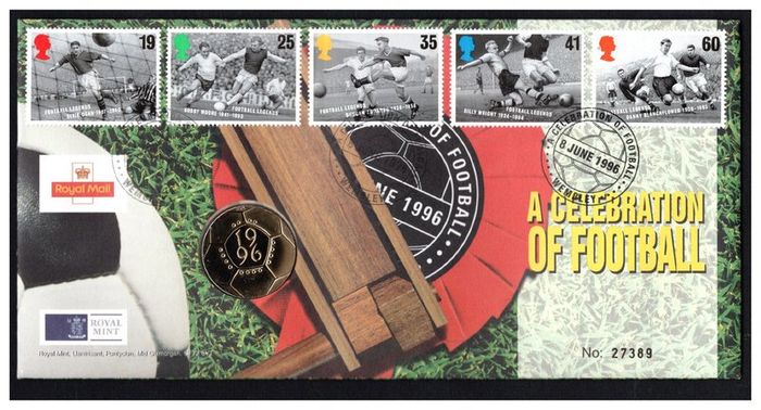1996 England A Celebration of Football Philatelic Numismatic Cover (PNC) with European Football Championship and UK2 coin