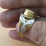 Vintage Etched Carnelian Agate Brass with Silver inlay Flower desgin Ring Image 2
