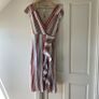 River Island Striped Ruffle Faux-Wrap Midi Dress Pink White Cotton Blend Image 2