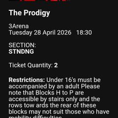 Prodigy Tickets x 2 3Arena