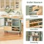 Kitchen Trolley with Wine Rack and Glass Holder Green Country Style Kitchen Island on Wheels Elegant Sideboard Image 4