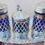Vintage Silver Plate Salt and Pepper Shakers, Cobalt Blue Glass Liners Image 2