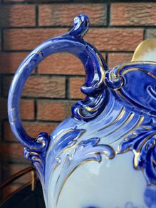 Antique Doulton Flow Blue Bowl & Pitcher
