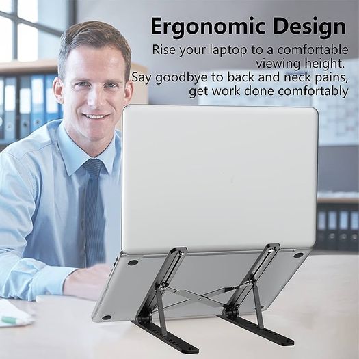 FREE EXPRESS SHIPPING Laptop Stand for Desk, Adjustable Laptop Riser ABS Silicone Foldable Portable Laptop Holder, Ventilated Cooling Notebook Stand for 10-15.6 inch Laptops,Tablet-Black