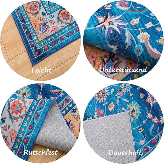 FREE EXPRESS SHIPPING Area Rugs Living Room Bedroom Kitchen Coloured Boho Rug Easy Care Medium Pile Large Rug Vintage Rug Blue Teal Rug (Blue 120x180 CM)