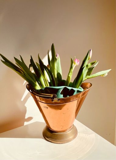 Vintage Copper & Brass Coal Scuttle or Vase Beaten Metal Decorative Piece