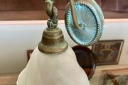 Vintage Lustrarte Brass Wall Sconce Goose Neck Pendulum Shade Holder Finished in Antique Verdigris
