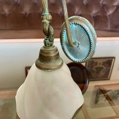 Vintage Lustrarte Brass Wall Sconce Goose Neck Pendulum Shade Holder Finished in Antique Verdigris