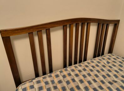 Solid wood double bed, box spring and mattress