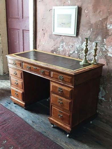 Victorian antique walnut pedestal desk