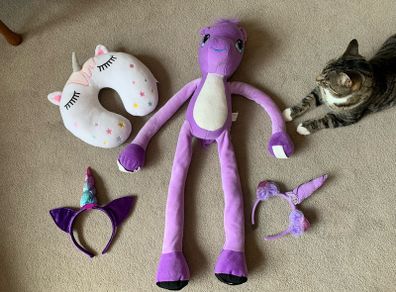 Wearable unicorn plush with unicorn themed accessories