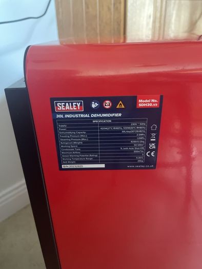 Sealey 30l industrial dehumidifier