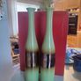 Very Decorative Set Of 2 Glazed Olive Green 40 Cm. Tall Vases With Browne Center. Image 7
