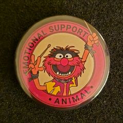 Emotional support animal, pin back button badge.