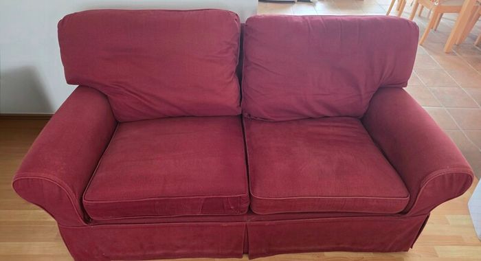 Double seat (seats two) dark red burgundy fabric couch