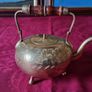 Vintage Solid Brass Art Deco Engraved With Decorations Footed Medium Size Tea Pot With Lid And Wooden Handle Made In India Image 2