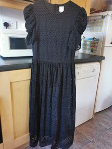 H&M black cotton lace midi dress UK 6