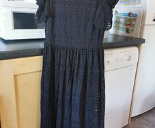 H&M black cotton lace midi dress UK 6