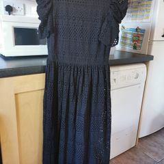 H&M black cotton lace midi dress UK 6