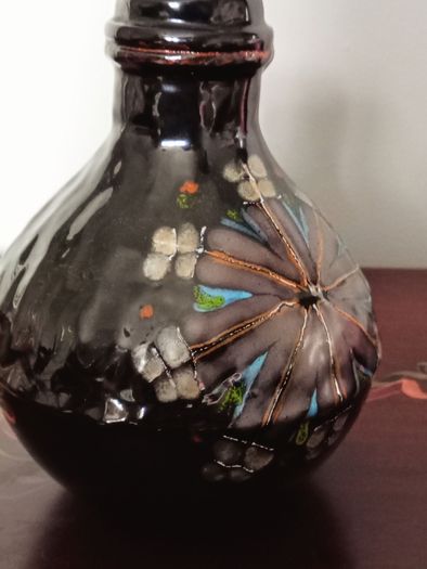 Vintage Bitossi Art Glass Vase with a Dark Glaze and Abstract Floral Design
