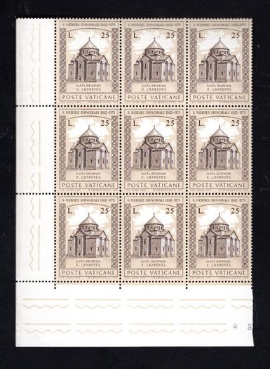 1973 Vatican City The 800th Anniversary of the Death of the Armenian Patriarch Narses Shnoralis Commemorative Stamps Marginal Block of 9 Mint Never Hinged (MNH)