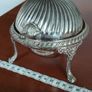 A vintage silver-plated butter dish or caviar bowl with a three-legged lid. Image 6