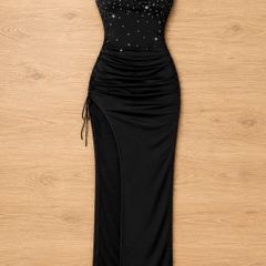Black Strapless Debs / Prom Dress Full Length Glitter Ball Gown size 12