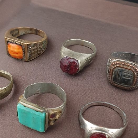 Antique Brass Ring Collection 15 Mixed Handmade Stone & Glass Rings
