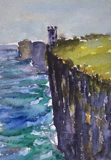 3 rock mountain watercolour
